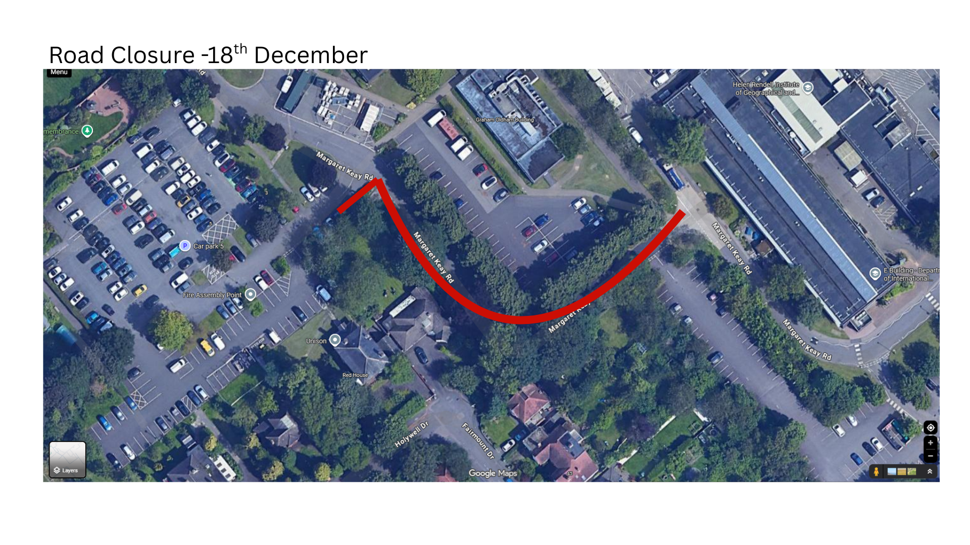 between the Morag Bell building and Car Park 5,